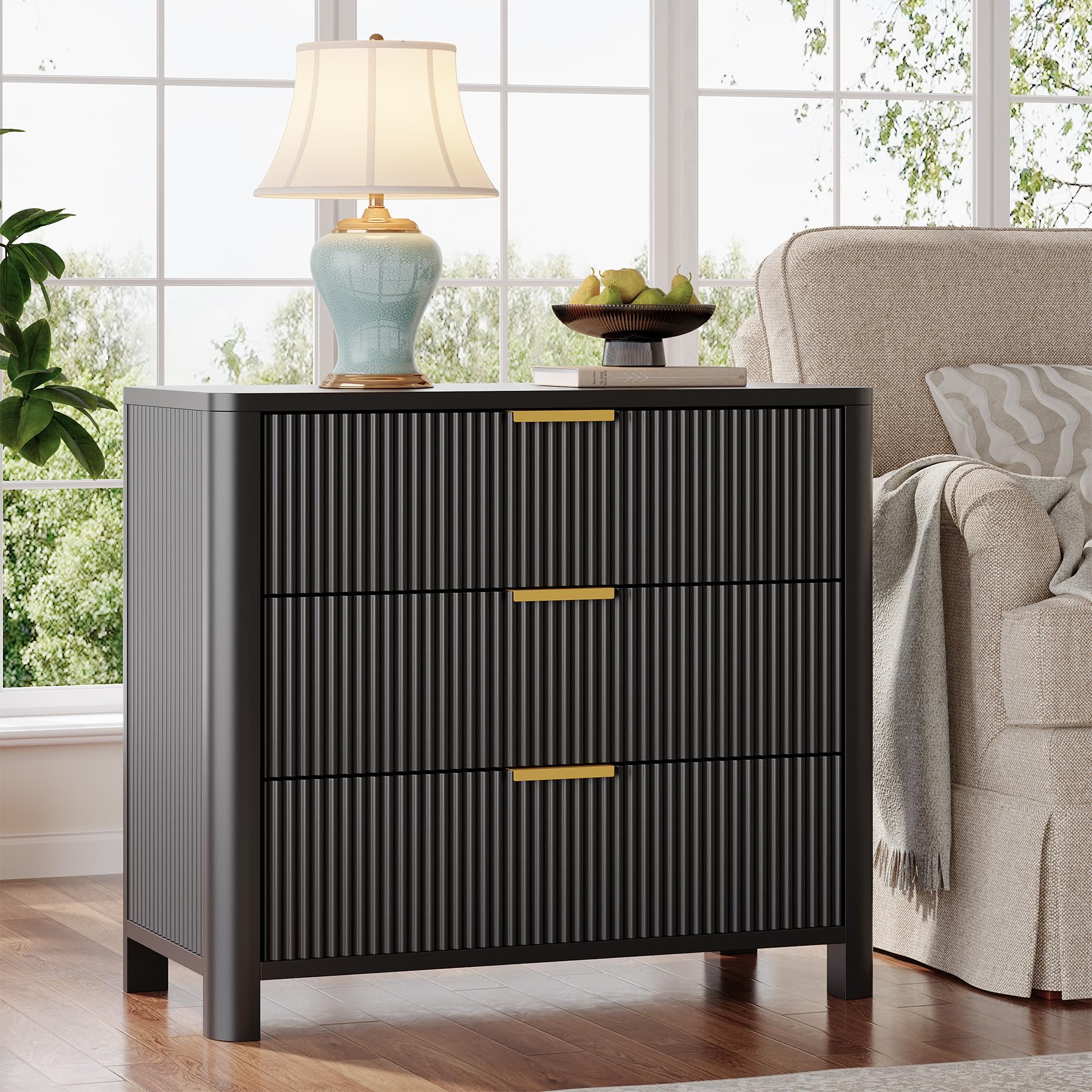 Tribesigns 31.5-Inch Wide Night Stand with 3 Drawers, Oversized Nightstand with Metal Handles, Modern Sofa End Side Table with Storage, Extra Large Bedside Table for Bedroom, Living Room (1, Black) - Image 5