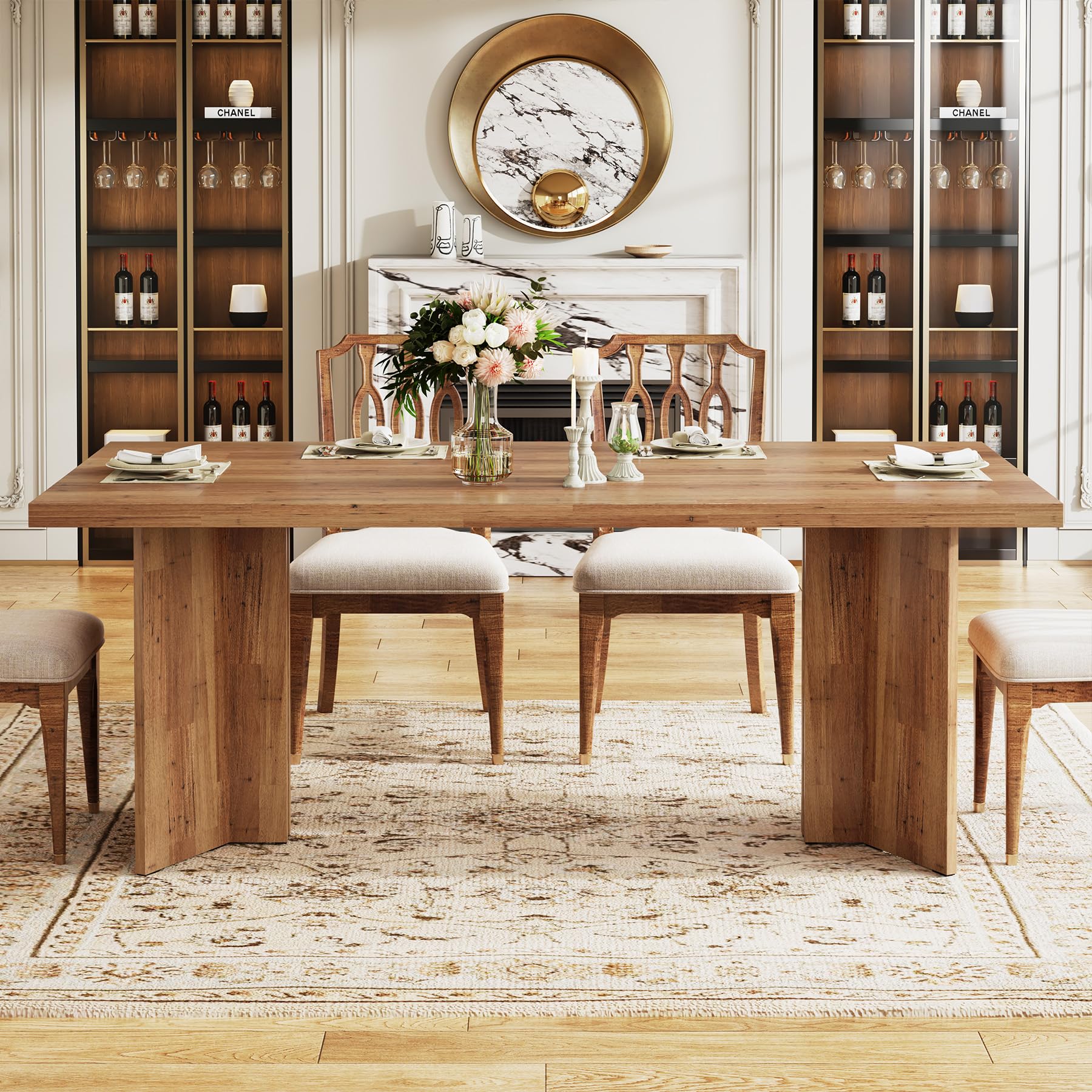 Tribesigns 63-inch Dining Table for 4-6, Farmhouse Kitchen Table with Large Tabletop, Rectangular Dinner Eating Table for Dining Room, Living Room, Kitchen - Image 3