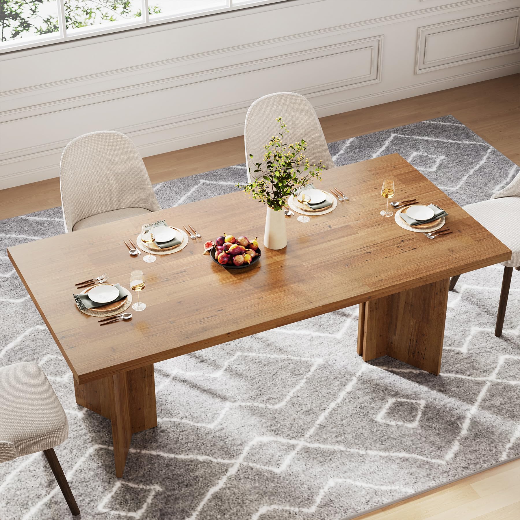Tribesigns 63-inch Dining Table for 4-6, Farmhouse Kitchen Table with Large Tabletop, Rectangular Dinner Eating Table for Dining Room, Living Room, Kitchen - Image 4