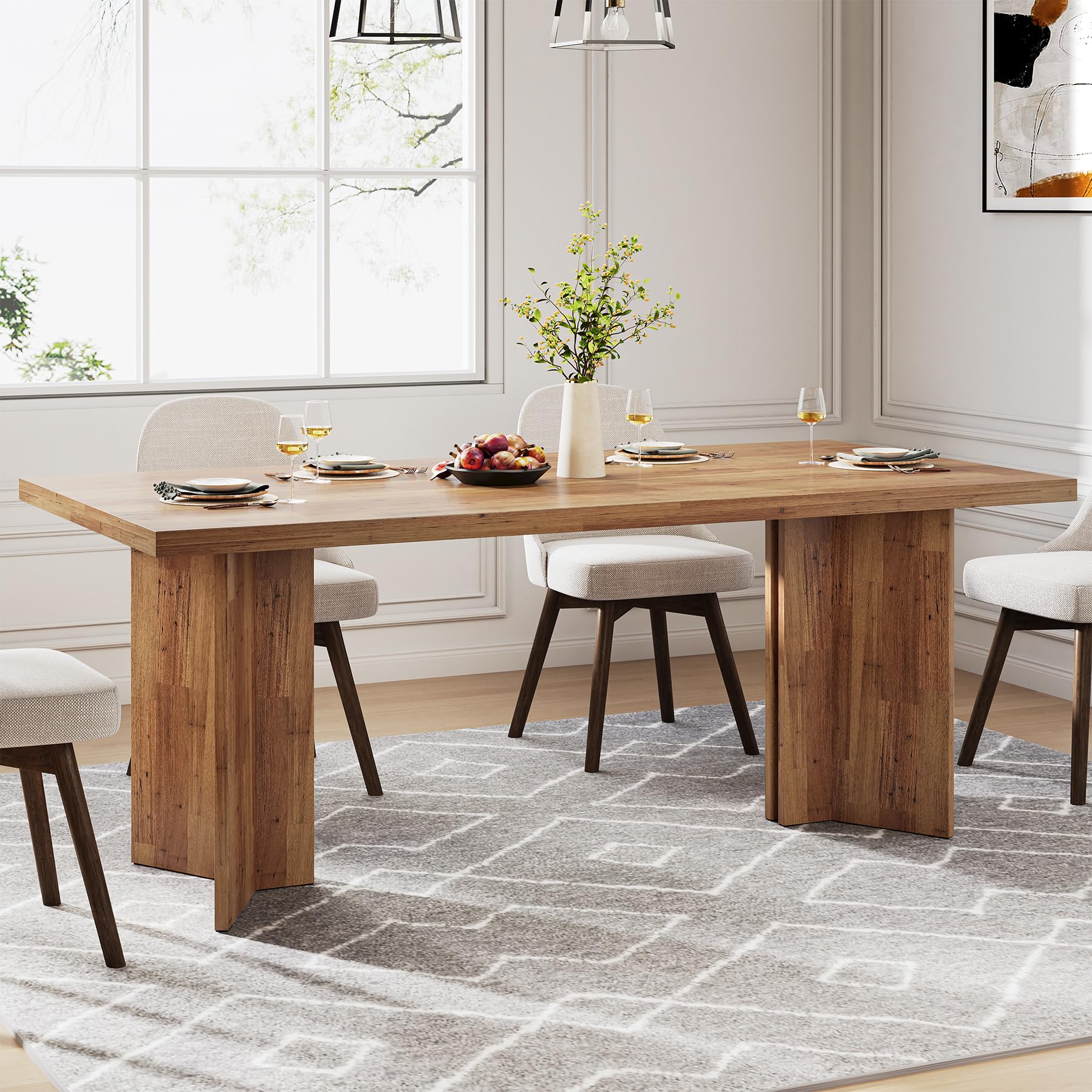 Tribesigns 63-inch Dining Table for 4-6, Farmhouse Kitchen Table with Large Tabletop, Rectangular Dinner Eating Table for Dining Room, Living Room, Kitchen - Image 5