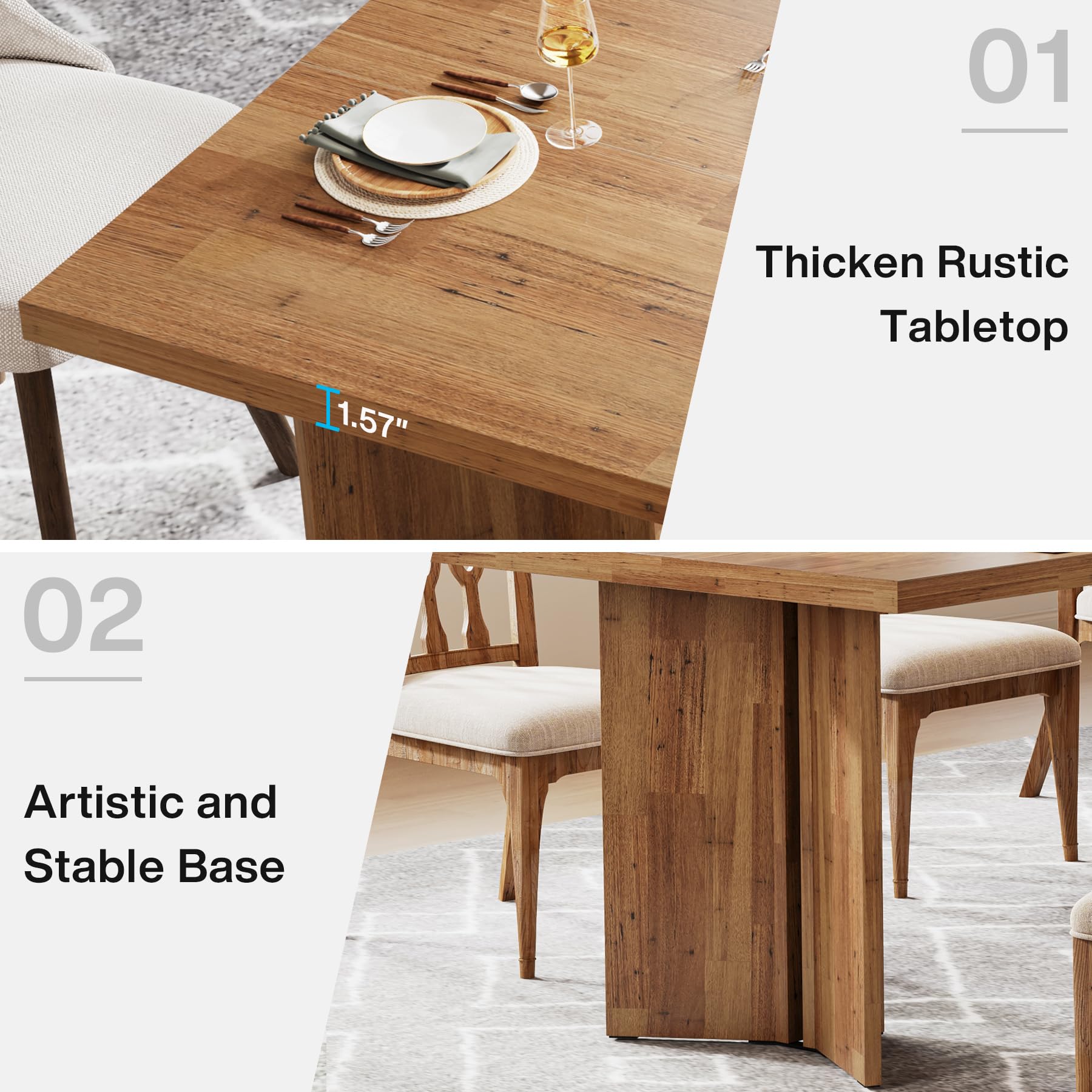 Tribesigns 63-inch Dining Table for 4-6, Farmhouse Kitchen Table with Large Tabletop, Rectangular Dinner Eating Table for Dining Room, Living Room, Kitchen - Image 7
