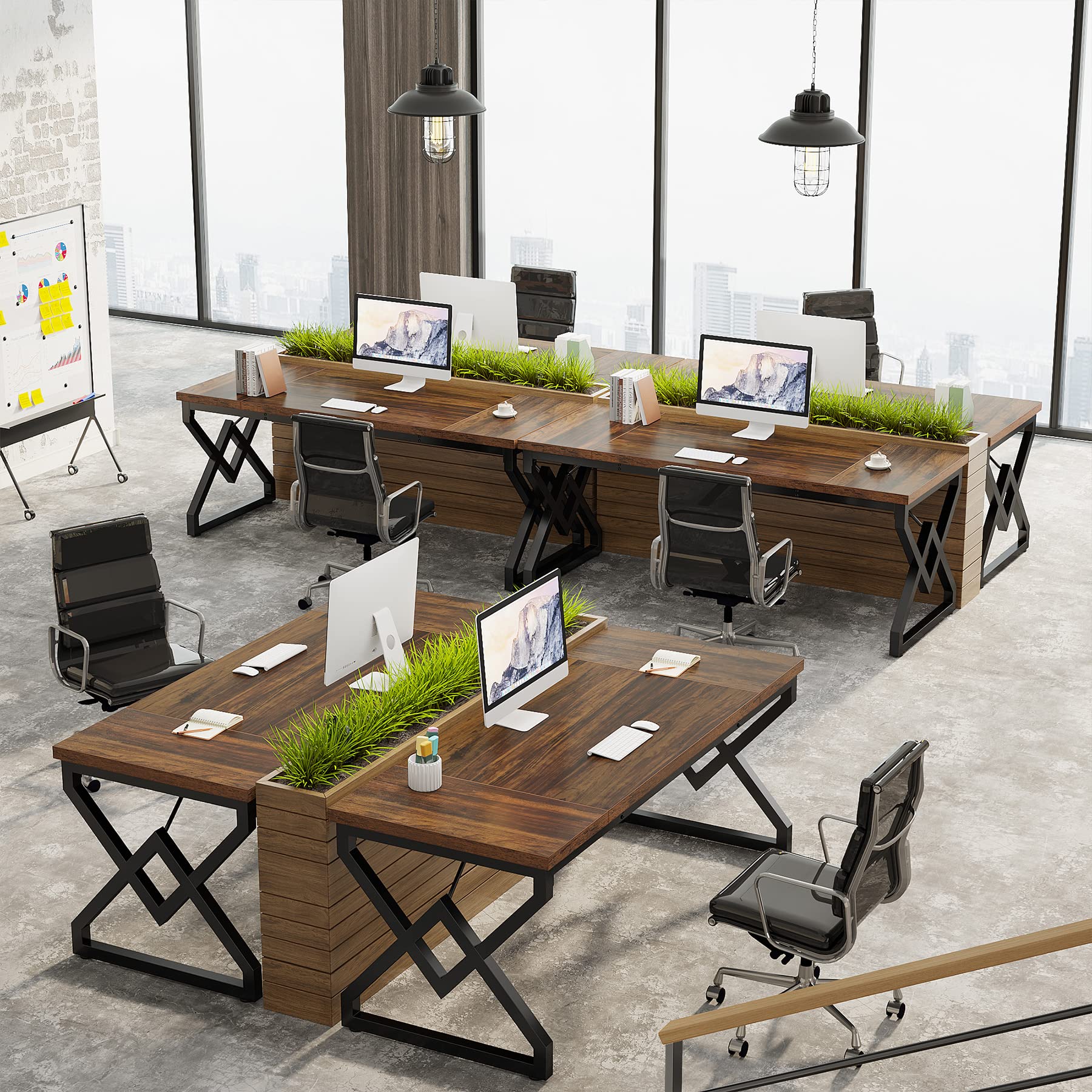 Tribesigns 63-inch Executive Desk, Large Office Computer Desk with Extra Thick Wooden Tabletop and Metal Frame, Modern Simple Workstation Writing Table Study Desk for Home Office, Vintage Brown - Image 6