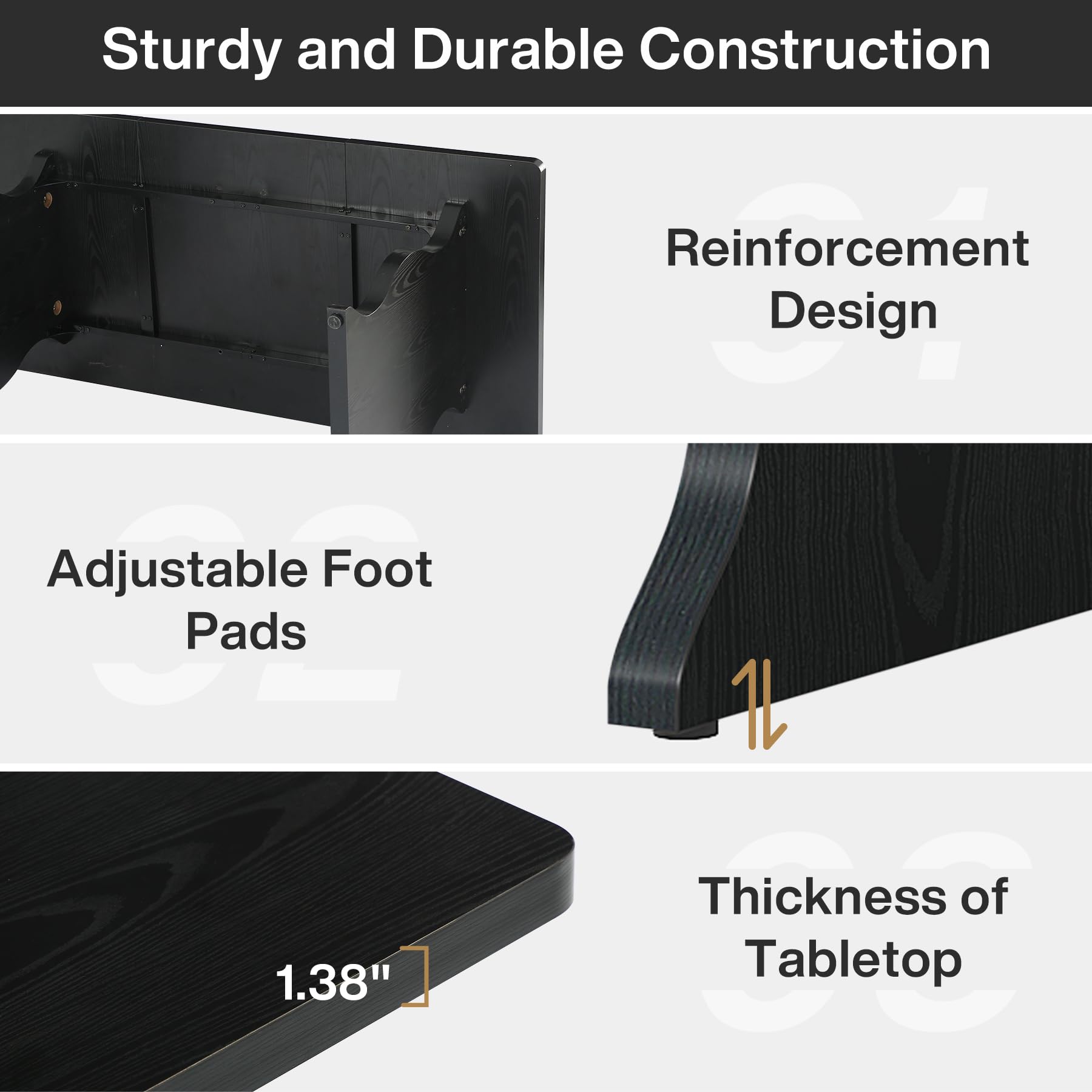 Tribesigns 63" Large Desk for Home Office, Spacious Executive Computer Desk with Ample Leg Room, Double PC Gaming Writing Table Study Desk with Sturdy Legs, Black - Image 8