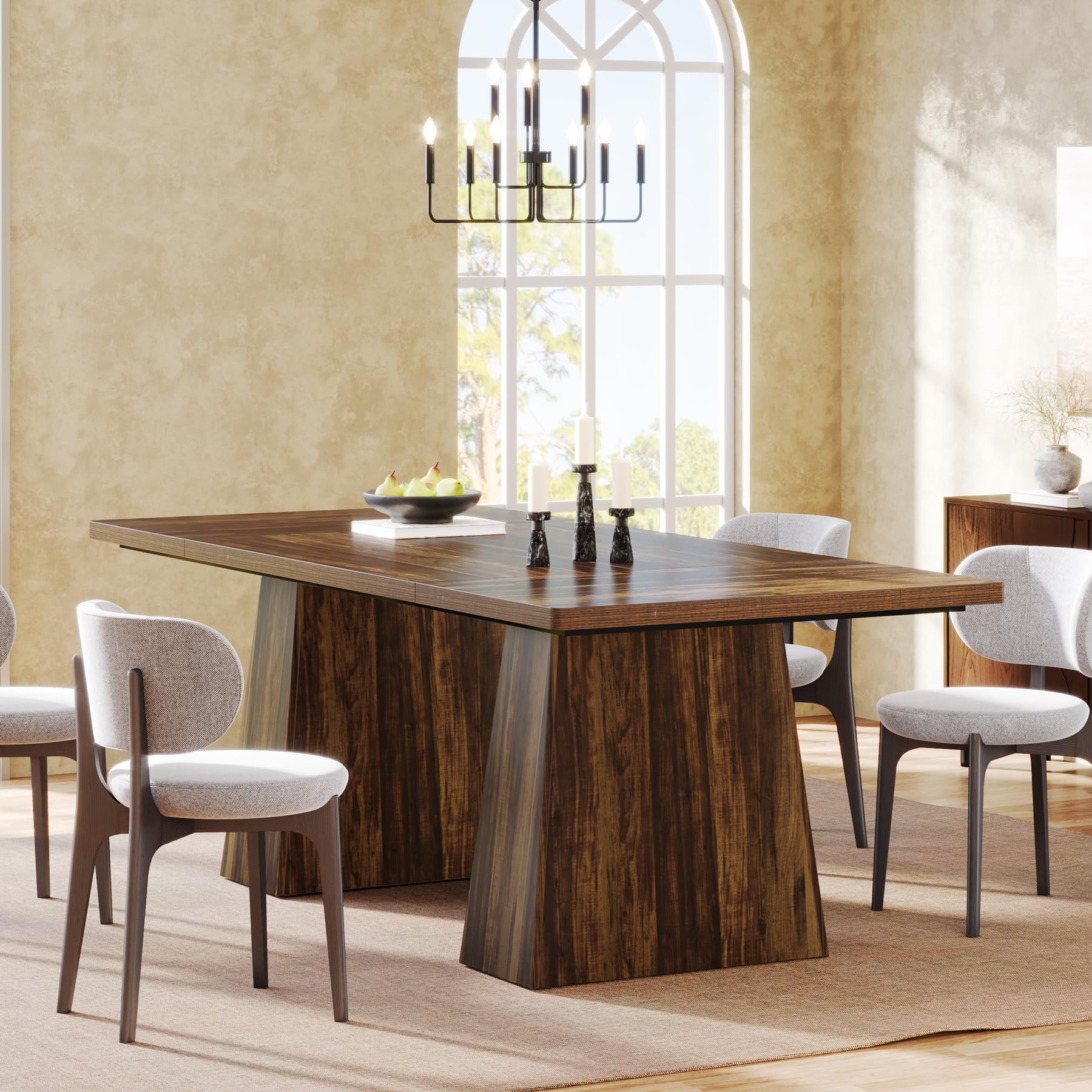 Tribesigns Dining Table for 6, Farmhouse Rectangular, Rustic Brown, 63" L x 31.5" W x 30" H - Image 4