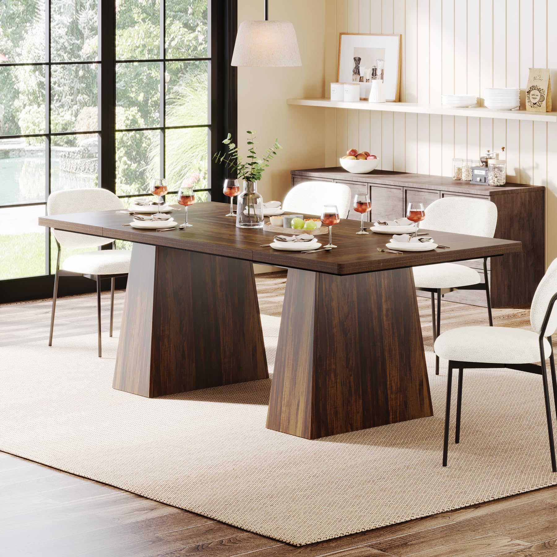 Tribesigns Dining Table for 6, Farmhouse Rectangular, Rustic Brown, 63" L x 31.5" W x 30" H - Image 5