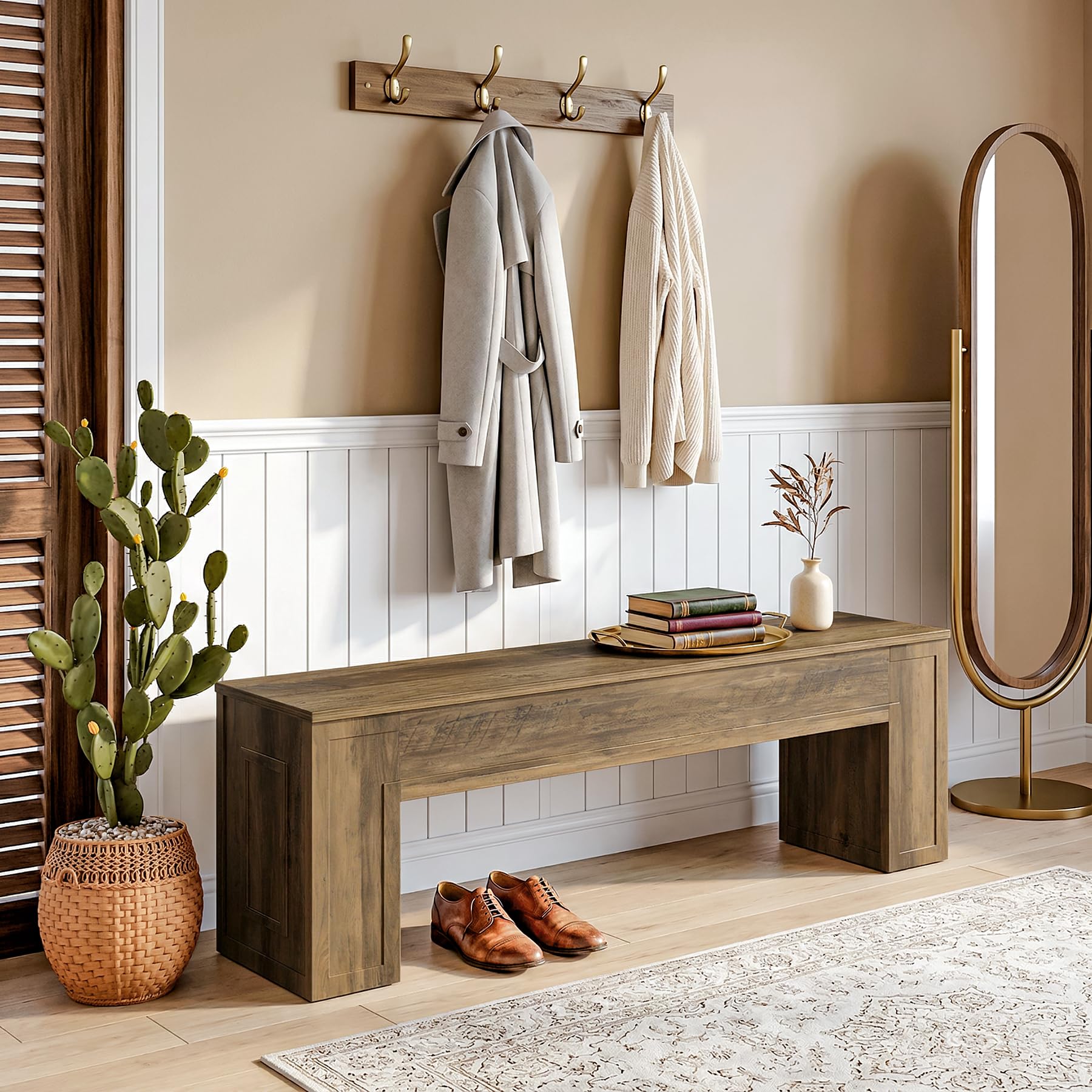 Tribesigns Entryway Bench, 55-Inch Narrow Shoe Bench with 11.81-Inch Depth, Farmhouse End of Bed Bench for Hallway, Bedroom and Living Room, Brown - Image 8