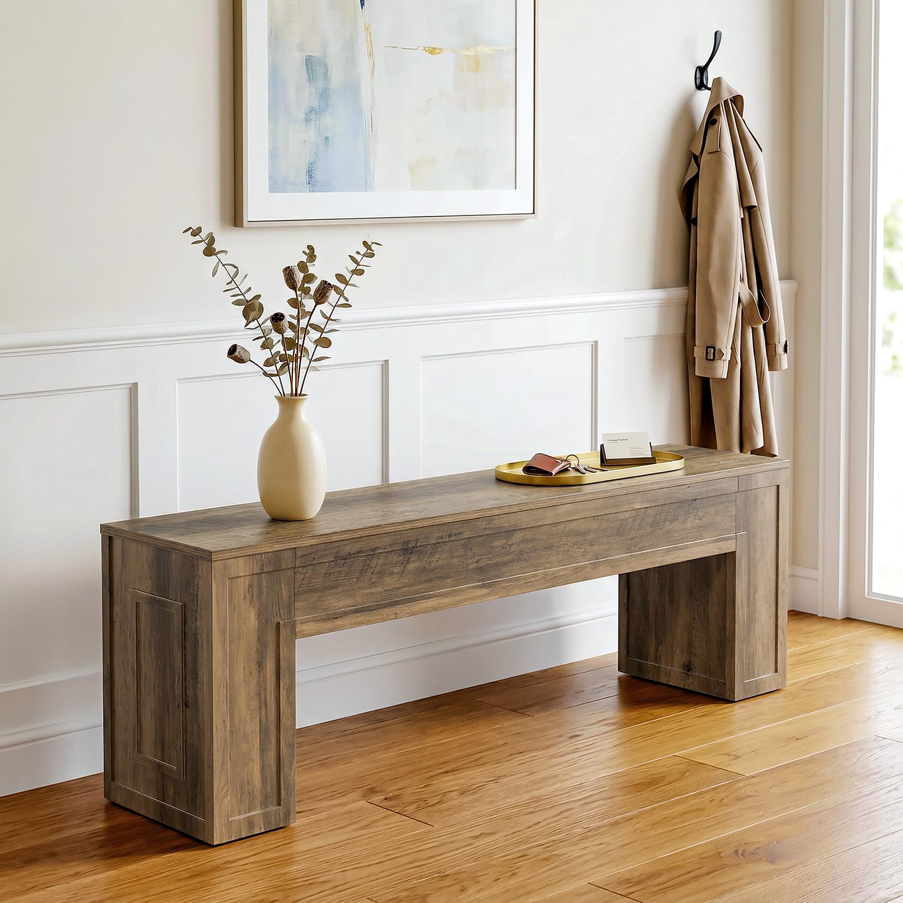 Tribesigns Entryway Bench, 55-Inch Narrow Shoe Bench with 11.81-Inch Depth, Farmhouse End of Bed Bench for Hallway, Bedroom and Living Room, Brown - Image 9