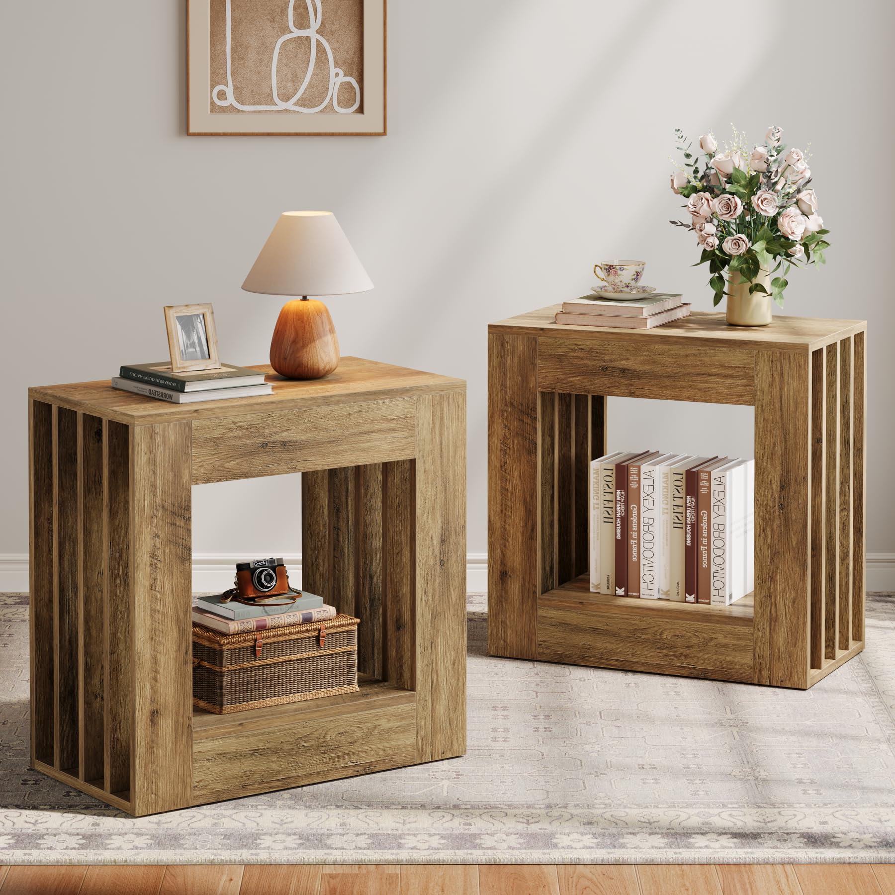 Tribesigns Farmhouse End Table, 2-Tier Side Table with Storage Shelf, Slim Coffee Table for Small Spaces, Industrial Sofa Side Table for Living Room, Bedroom, Rustic Brown - Image 9