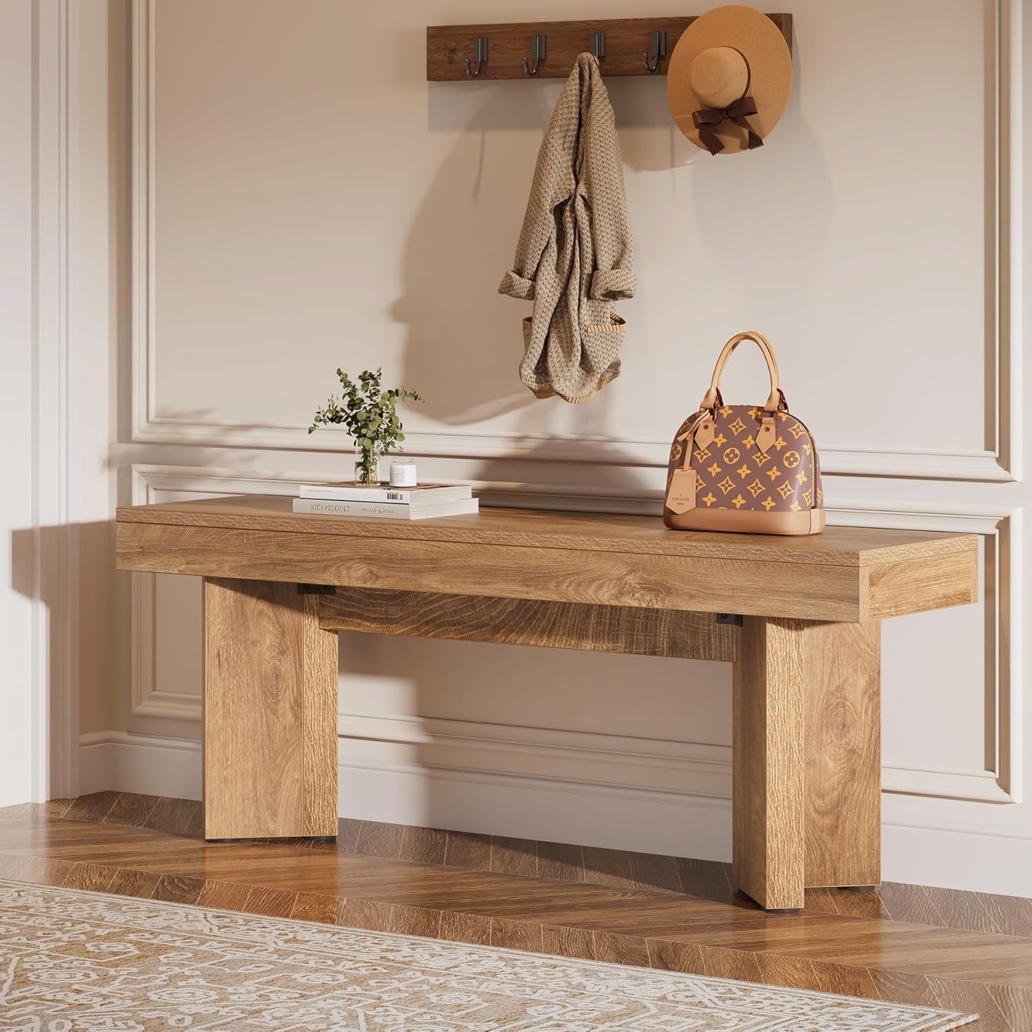 Tribesigns Farmhouse Wooden Dining Bench, 47" Indoor Entryway Bench with Sturdy Frame for Dining Room, Livingroom, Hallway, End of Bed (Rustic Brown) - Image 3
