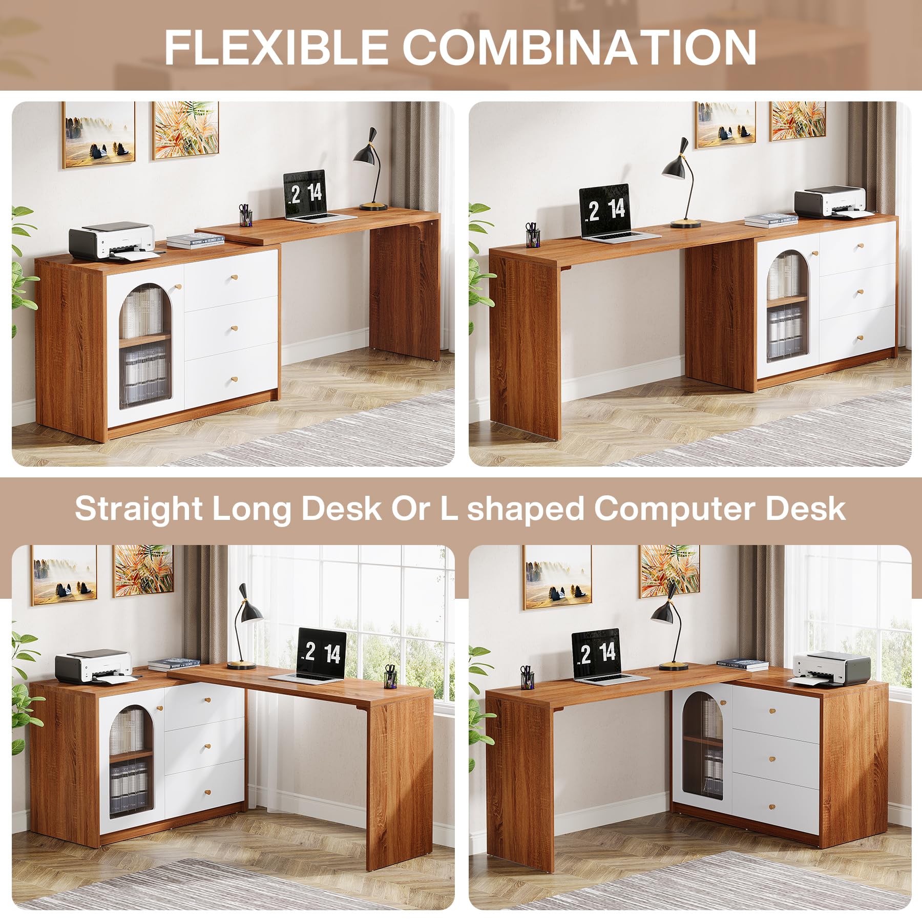 Tribesigns L Shaped Computer Desk with Drawers, Modern Corner Home Office Desk with Reversible Storage Cabinet, Long Study Writing Desk Workstation for Home Office, Rustic Brown - Image 6