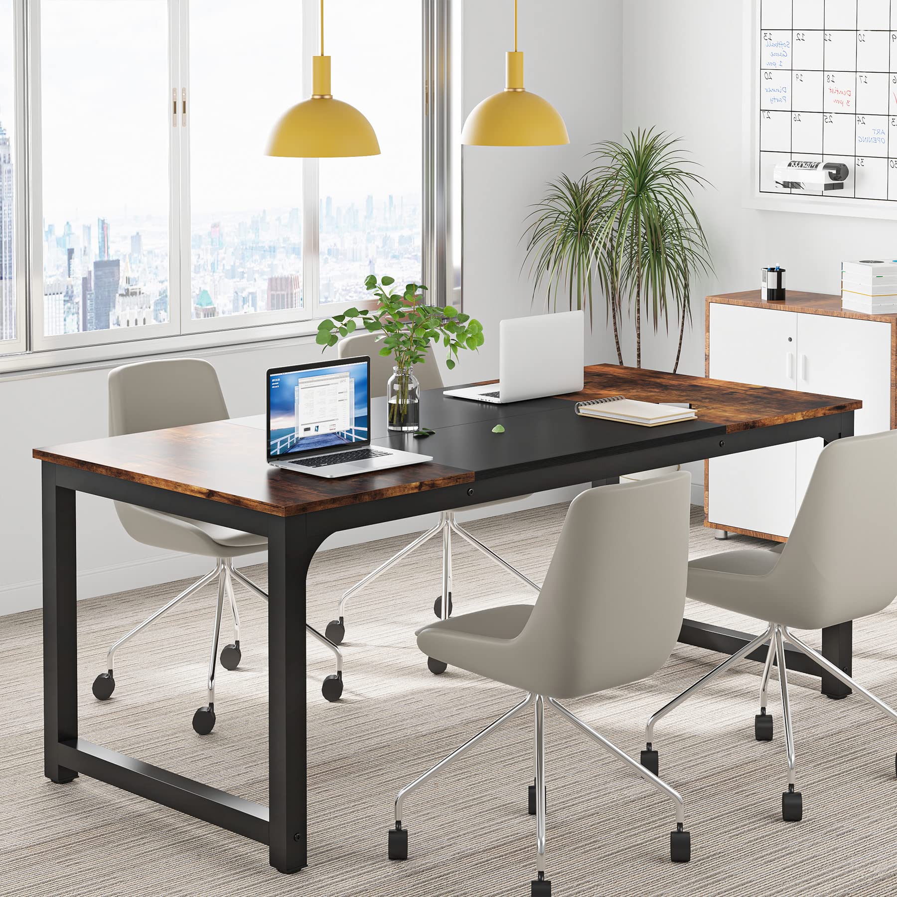 Tribesigns Modern Computer Desk, 63 x 31.5 inch Large Office Desk Computer Table Study Writing Desk Workstation for Home Office, Vintage Black Metal Frame - Image 4