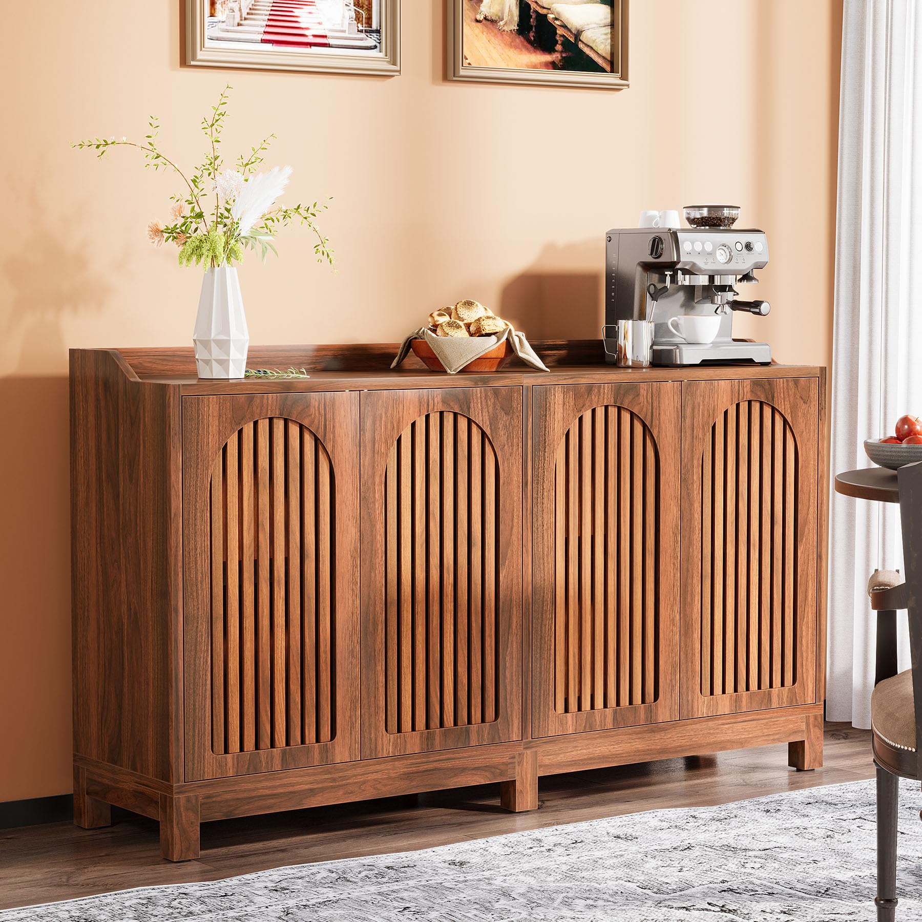 Tribesigns Sideboard Buffet Cabinet, 57" Farmhouse Storage Cabinet with Shutter Doors and Adjustable Shelf, Freestanding Kitchen Cabinet TV Stand for Dining Room, Living Room, Kitchen - Image 3