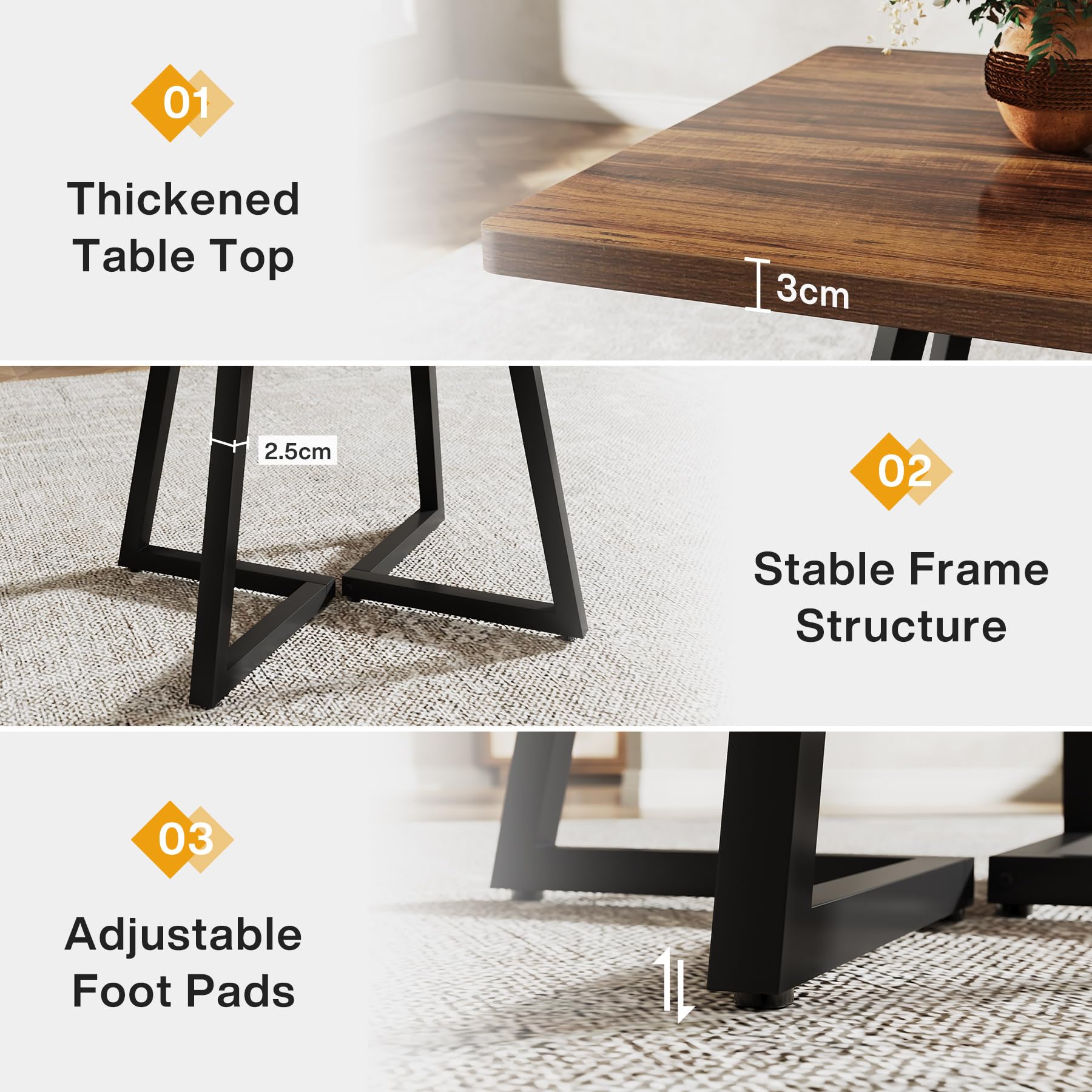 Tribesigns Square Dining Table for 2, 31.5" Industrial Dinner Table with Metal Base, Kitchen Table for Dining Room, Small Space, Apartment, Rustic Brown & Black - Image 3