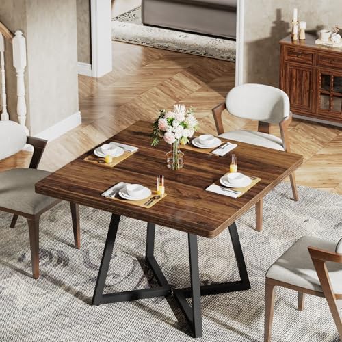 Tribesigns Square Dining Table for 2, 31.5" Industrial Dinner Table with Metal Base, Kitchen Table for Dining Room, Small Space, Apartment, Rustic Brown & Black - Image 4
