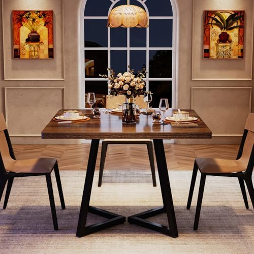 Tribesigns Square Dining Table for 2, 31.5" Industrial Dinner Table with Metal Base, Kitchen Table for Dining Room, Small Space, Apartment, Rustic Brown & Black - Image 5