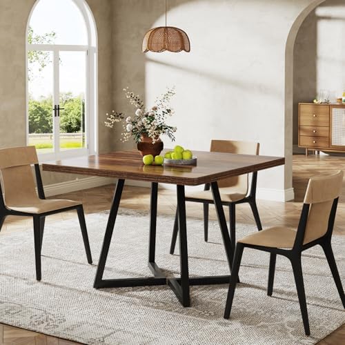 Tribesigns Square Dining Table for 2, 31.5" Industrial Dinner Table with Metal Base, Kitchen Table for Dining Room, Small Space, Apartment, Rustic Brown & Black - Image 6
