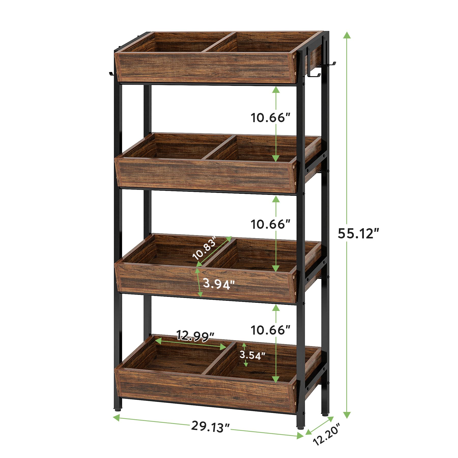 Tribesigns Wood Fruit and Vegetable Basket Stand Rack for Kitchen, Office, Store, Supremarket, Pantry Shelf Unit for Snacks, 4-Tier Wooden Utility Storage Shelves (Brown+Black) - Image 8