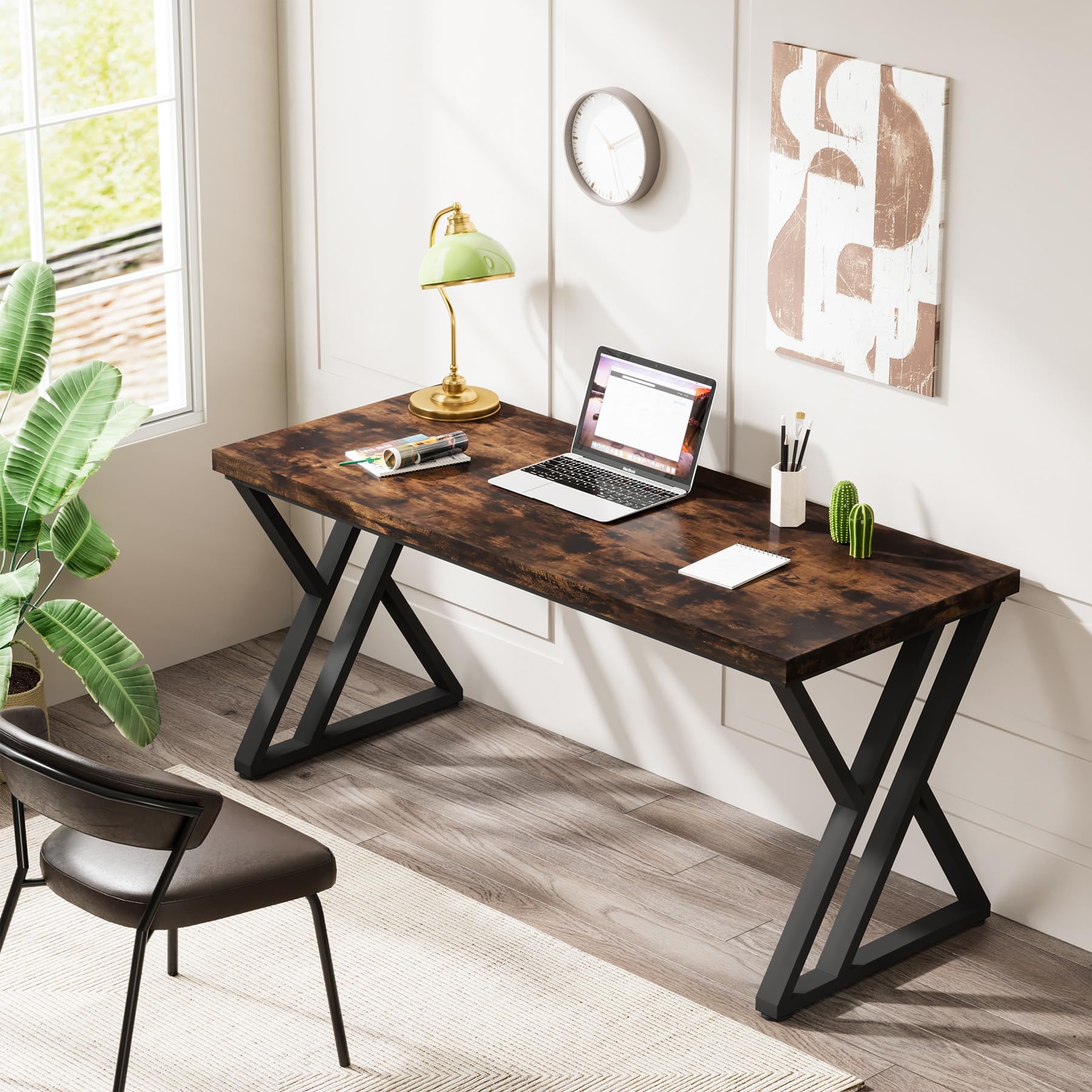 Tribesigns Writing Computer Desk, 55 inch Heavy Duty Study Desk with Z-Shaped Metal Leg, Modern Simple Home Office Computer Desk, Rustic Brown - Image 3