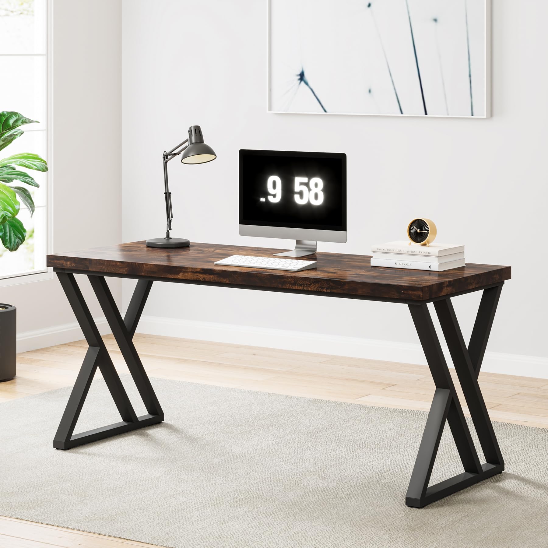 Tribesigns Writing Computer Desk, 55 inch Heavy Duty Study Desk with Z-Shaped Metal Leg, Modern Simple Home Office Computer Desk, Rustic Brown - Image 5