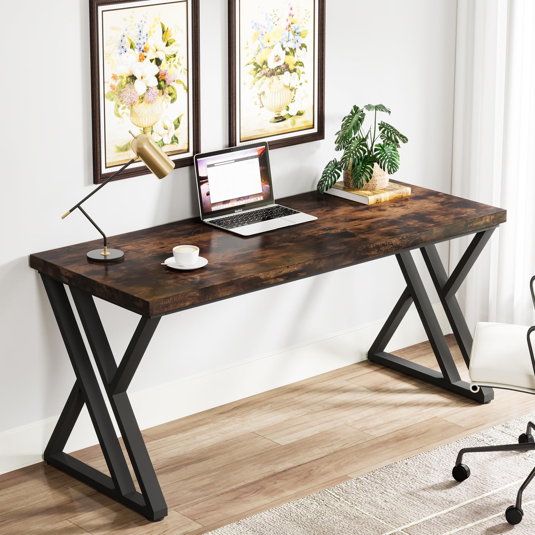 Tribesigns Writing Computer Desk, 55 inch Heavy Duty Study Desk with Z-Shaped Metal Leg, Modern Simple Home Office Computer Desk, Rustic Brown - Image 6